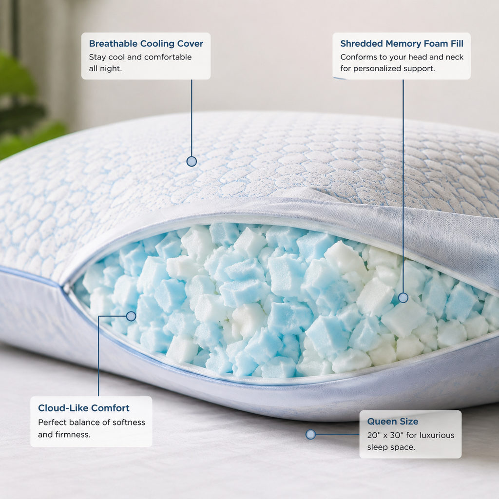 Best Adjustable Pillow You Can Tune to Your Bed 2 best adjustable pillow — pillow fill and cooling cover detail