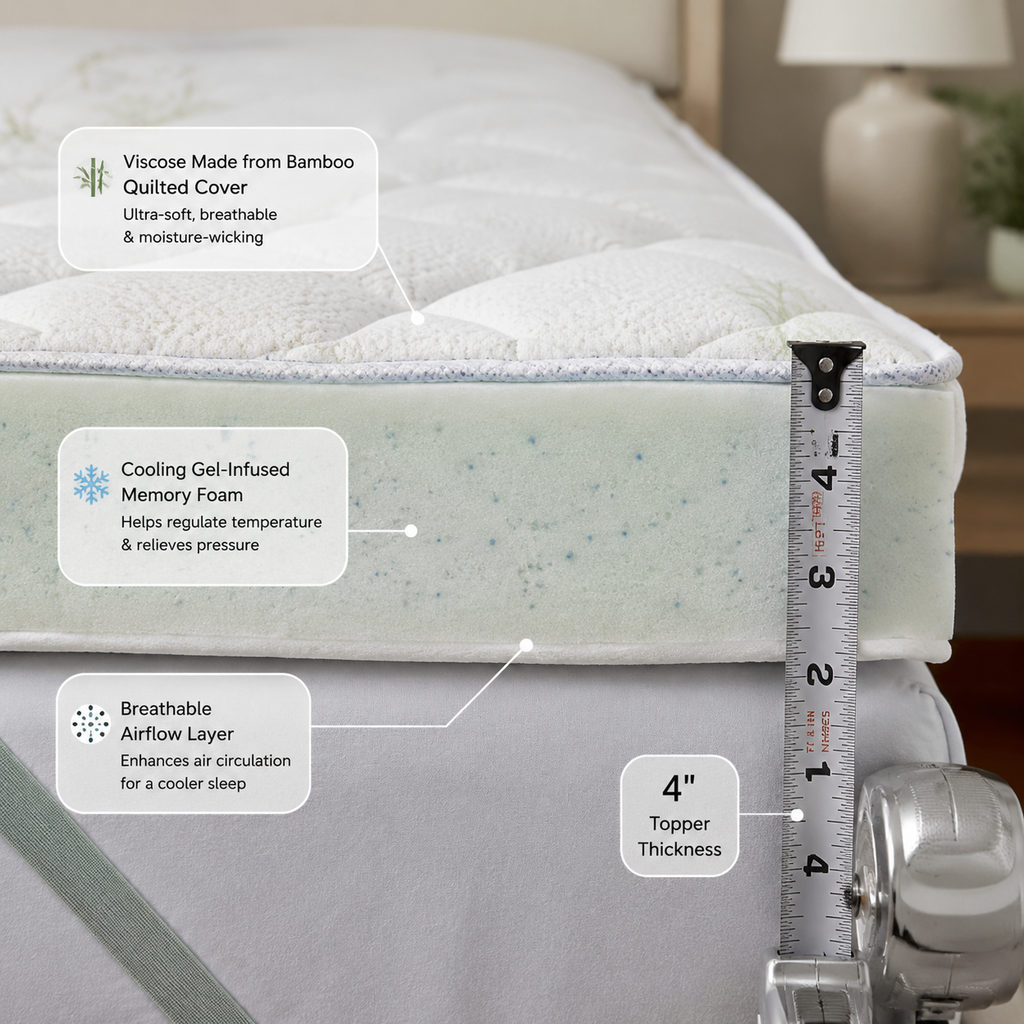 best bamboo mattress topper — mattress topper foam layer and thickness detail