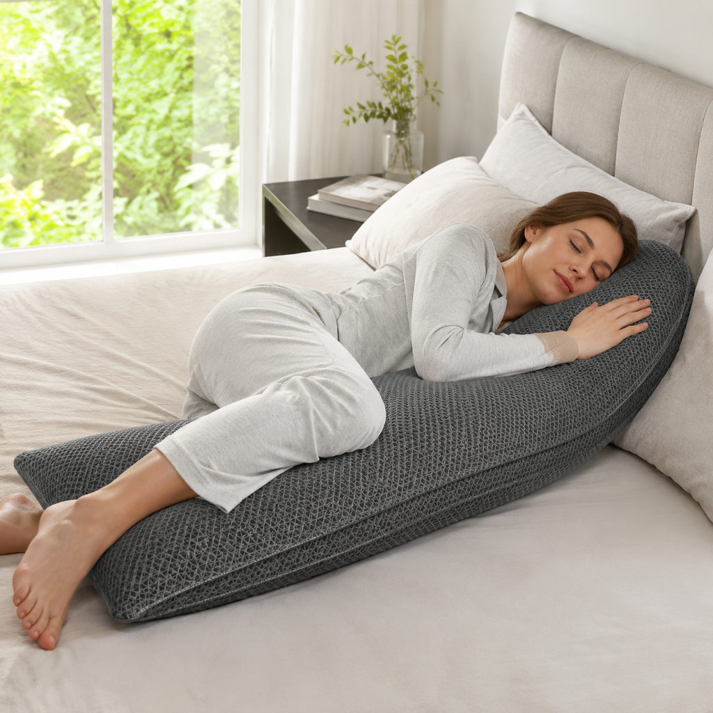 Best Body Pillow to Stop the Midnight Roll 3 best body pillow — side sleeper using the pillow