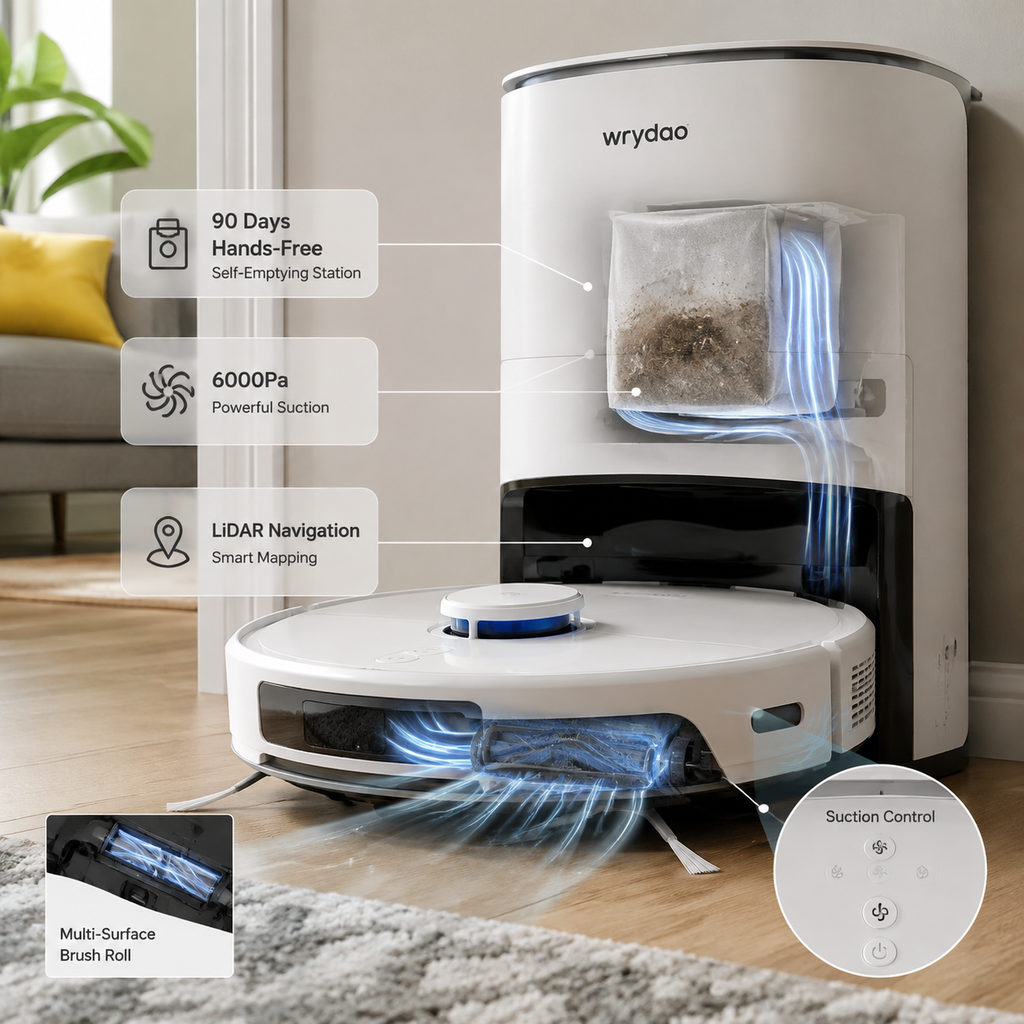 best budget robot vacuum — close-up of vacuum features and specs