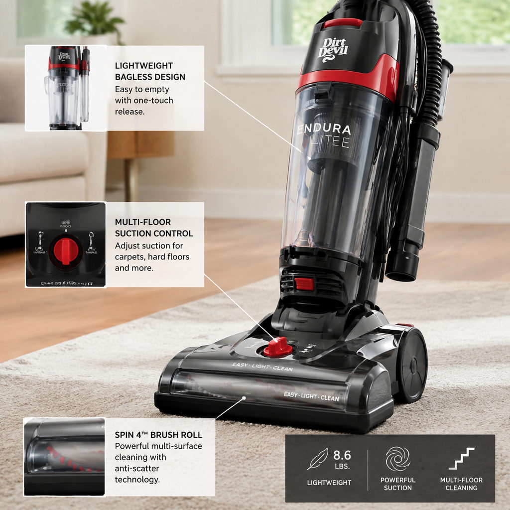 best budget vacuum — close-up of vacuum features and specs