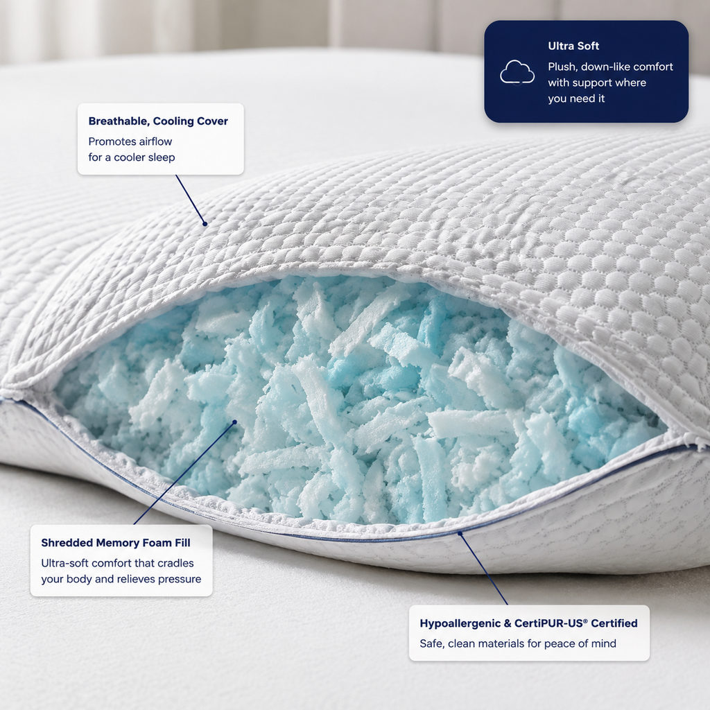 Best Cooling Mattress Topper for Hot Sleepers 1 best cooling mattress topper — pillow fill and cooling cover detail