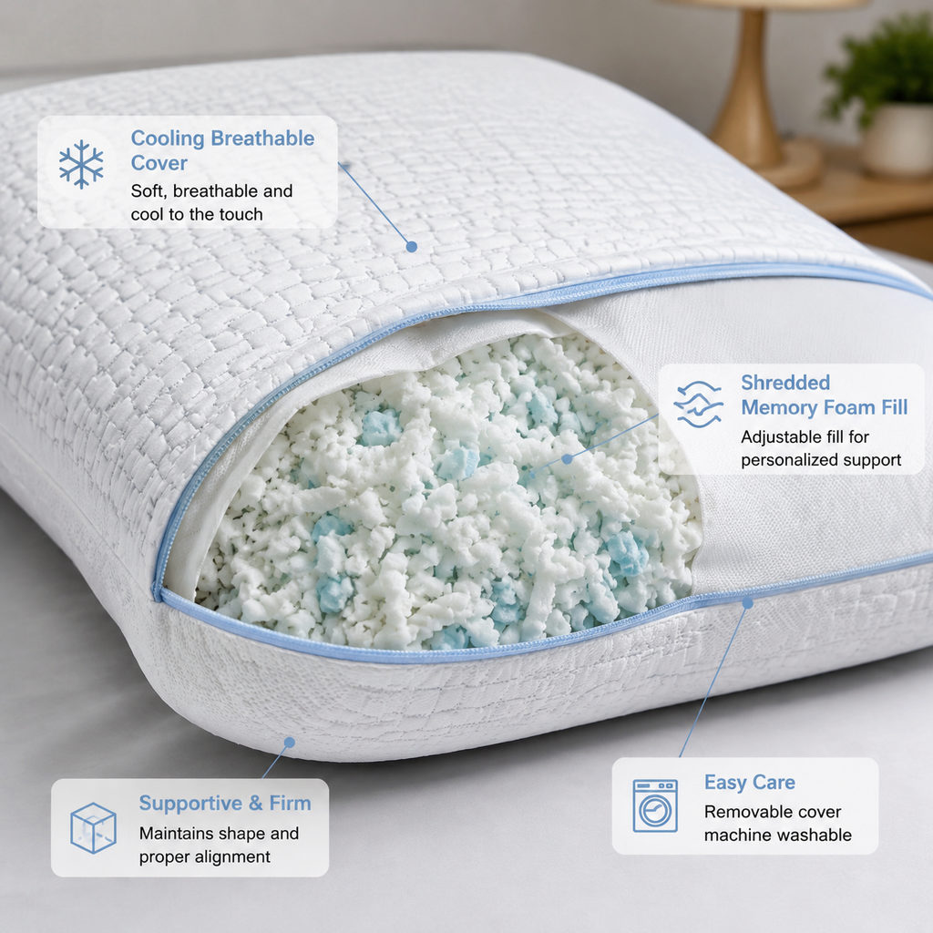 best cooling pillow — pillow fill and cooling cover detail