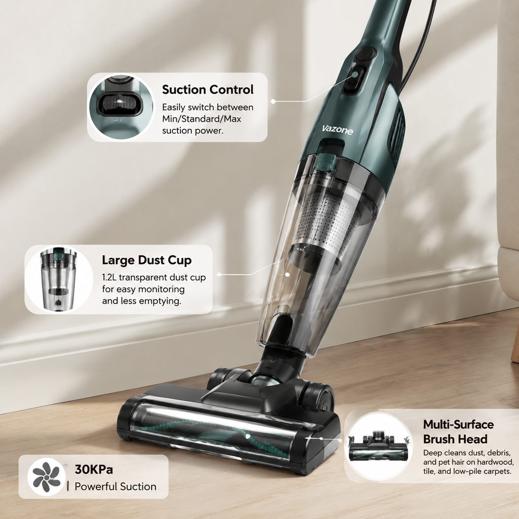 Best Corded Stick Vacuum: No Battery to Die 2 best corded stick vacuum — close-up of vacuum features and specs