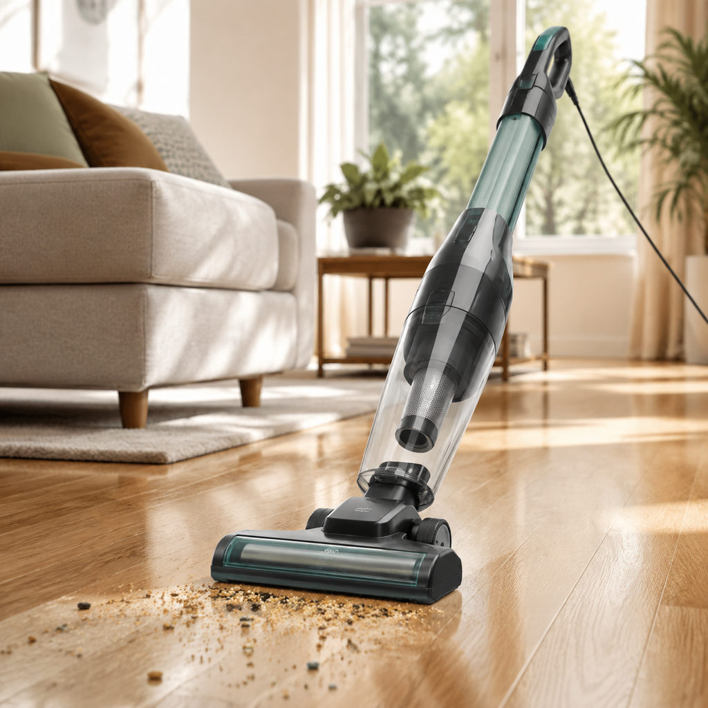 best corded stick vacuum — vacuum cleaning a home floor