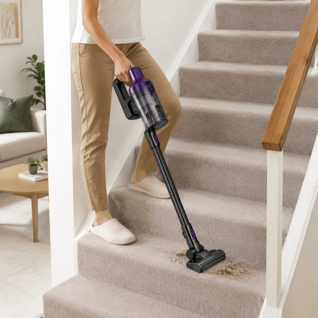 best cordless stick vacuum — using the vacuum, how-to scene