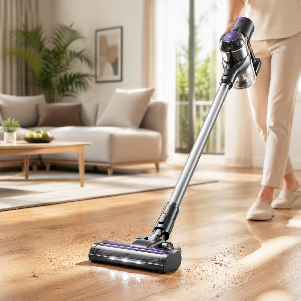 best cordless stick vacuum — vacuum cleaning a home floor