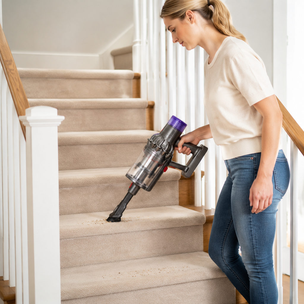 best cordless vacuum for carpet — using the vacuum, how-to scene