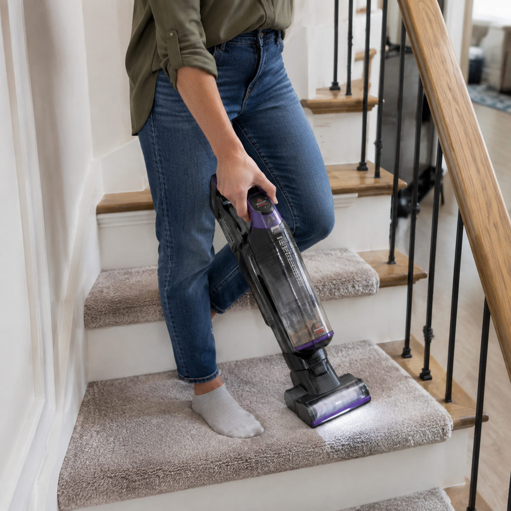 best cordless vacuum for pet hair — using the vacuum, how-to scene