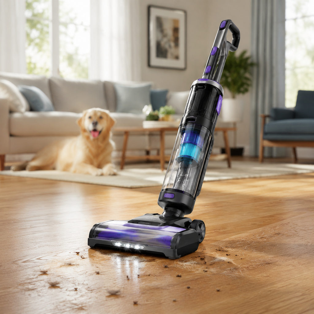 best cordless vacuum for pet hair — vacuum cleaning a home floor