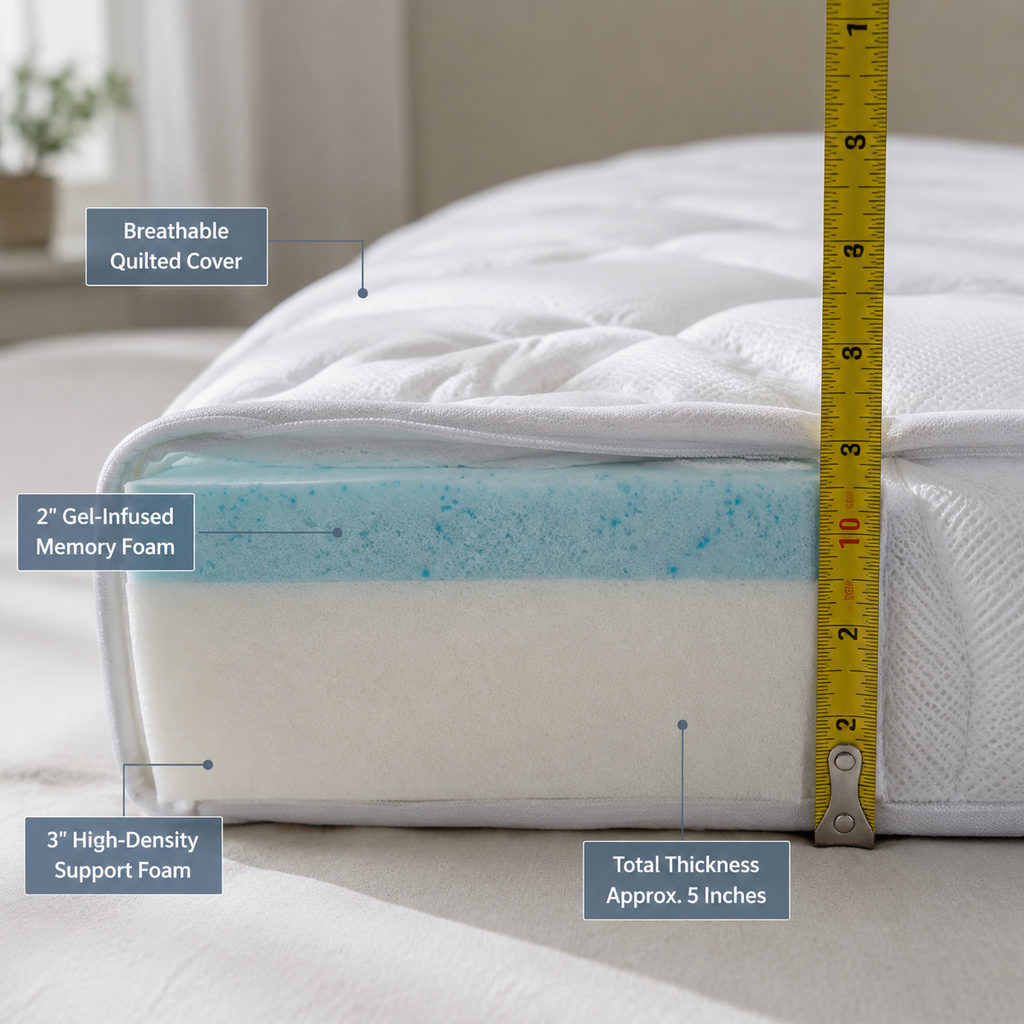 Best Dorm Mattress Topper on a Student Budget 1 best dorm mattress topper — mattress topper foam layer and thickness detail