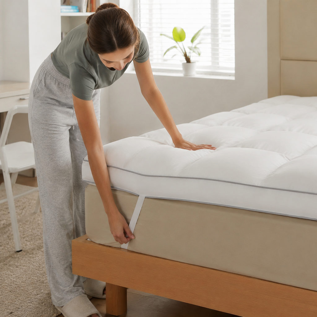 Best Dorm Mattress Topper on a Student Budget 2 best dorm mattress topper — fitting the mattress topper onto a mattress