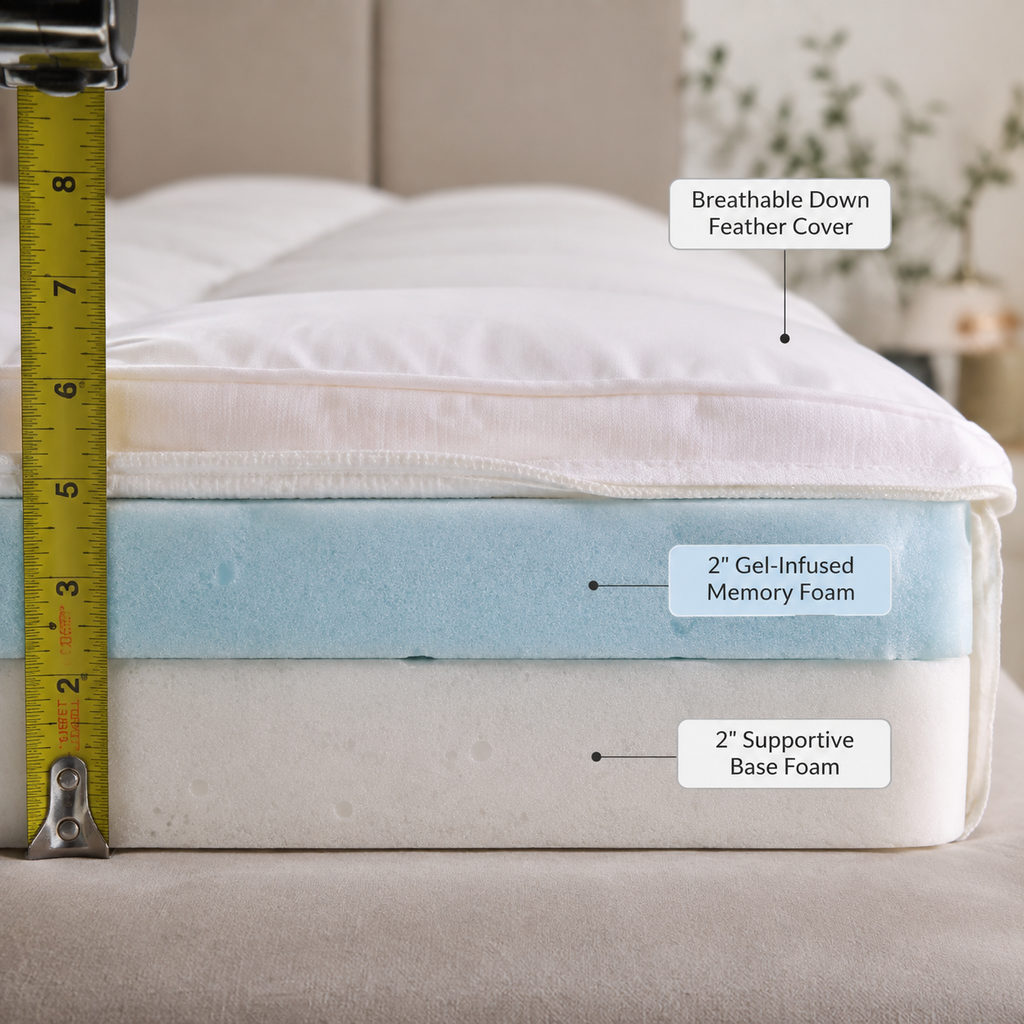 best down mattress topper — mattress topper foam layer and thickness detail
