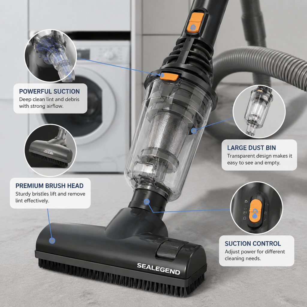 Best Dryer Vent Cleaning Kit for Trapped Lint 1 best dryer vent cleaning kit — close-up of vacuum features and specs