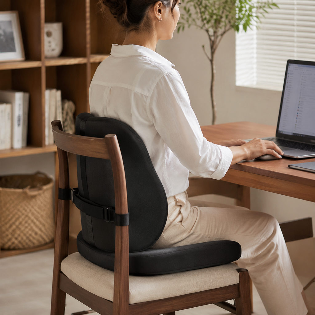 Best Ergonomic Seat Cushion for Better Posture 2 best ergonomic seat cushion — sitting on the cushion with upright posture