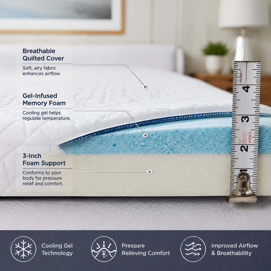 best gel mattress topper — mattress topper foam layer and thickness detail