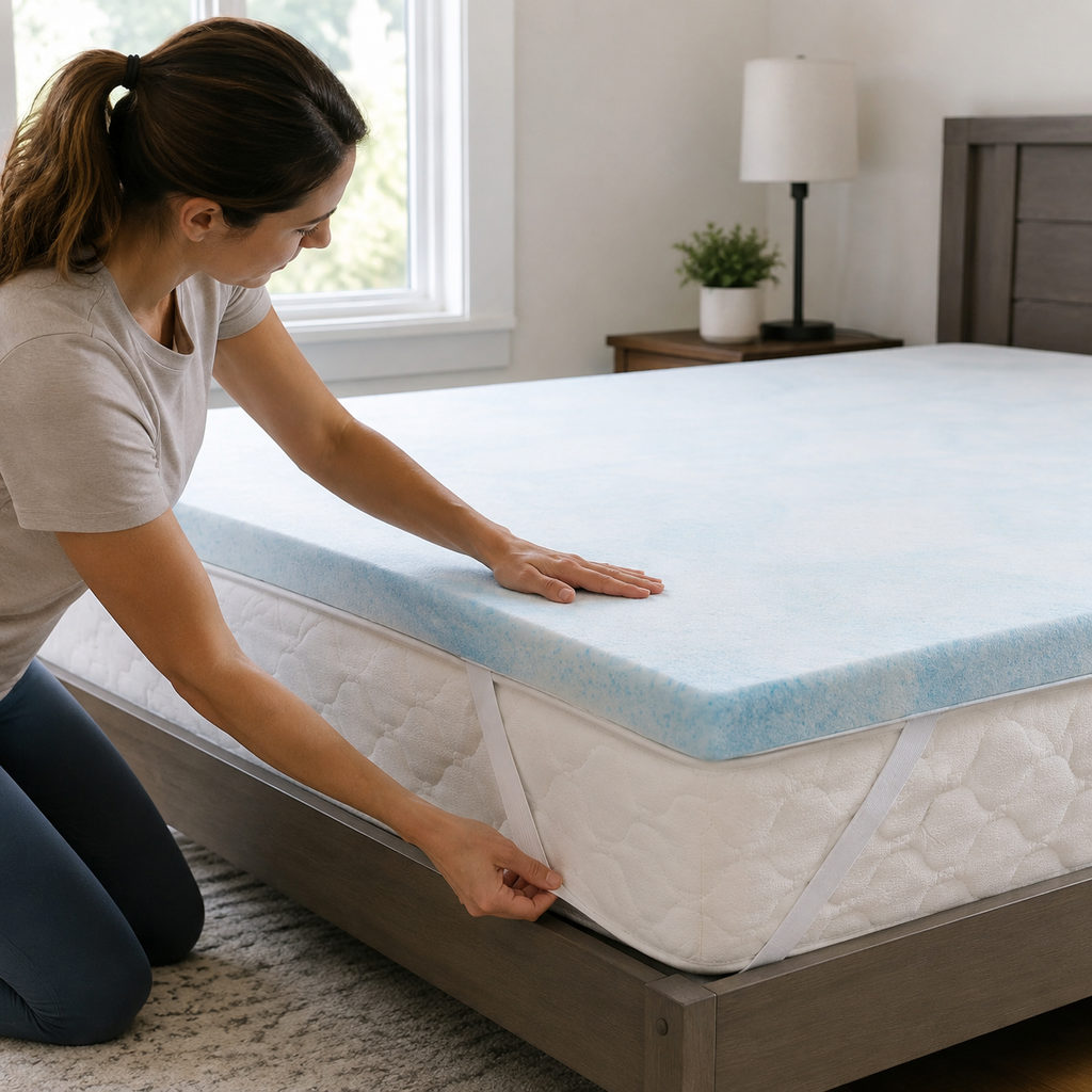 best gel mattress topper — fitting the mattress topper onto a mattress