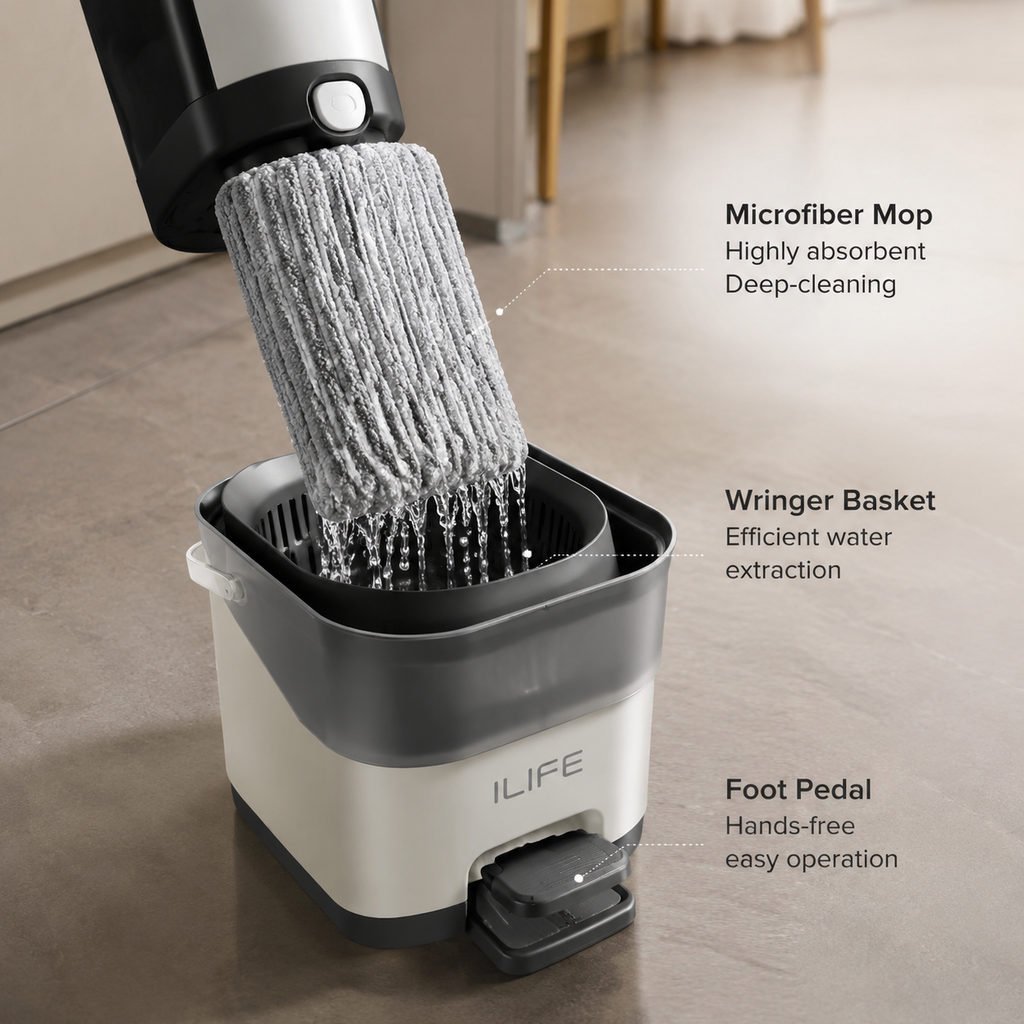 Best Hard Floor Cleaner for Sealed Surfaces 2 best hard floor cleaner — mop head and wringer basket detail