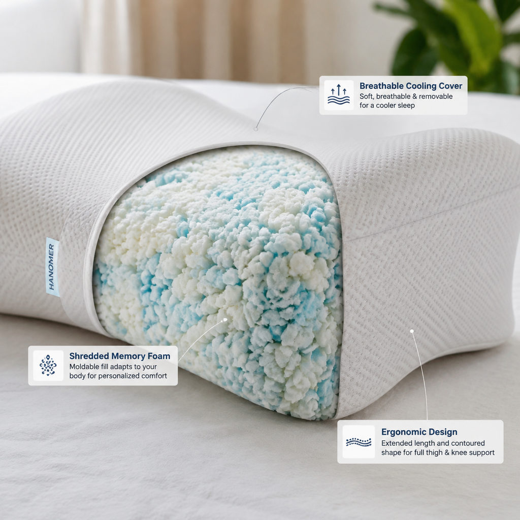 best knee pillow for side sleepers — pillow fill and cooling cover detail