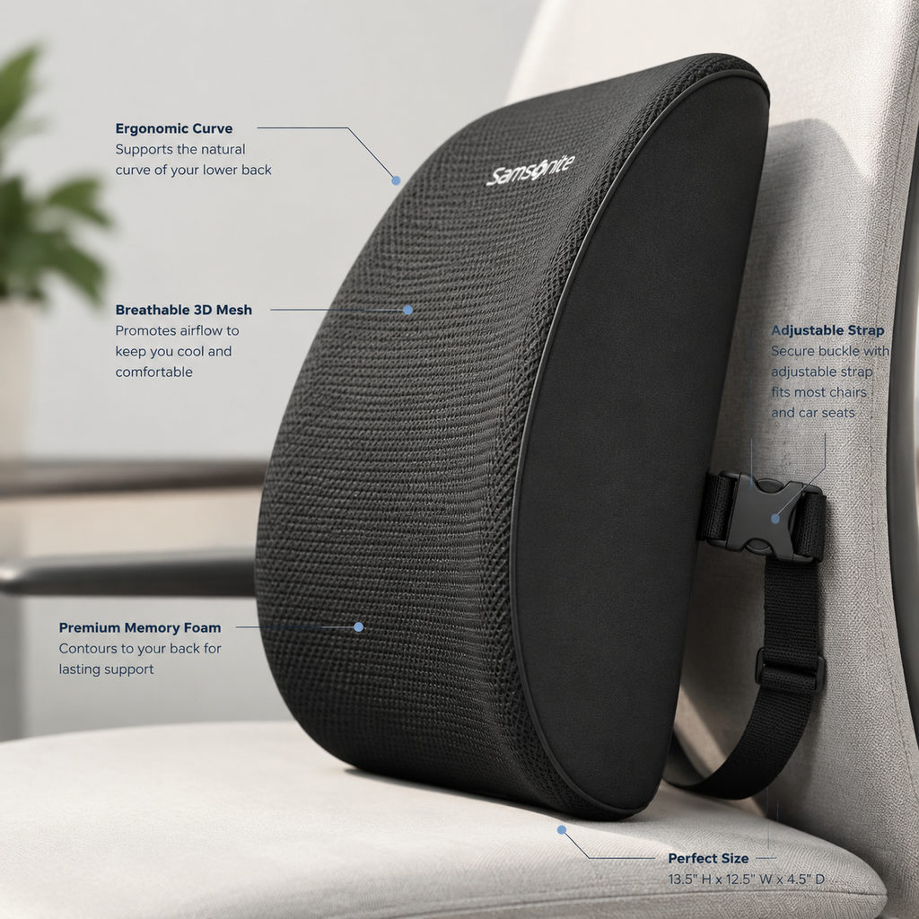 Best Lumbar Support Pillow for Chair and Car 2 best lumbar support pillow — lumbar pillow curve profile and adjustable strap