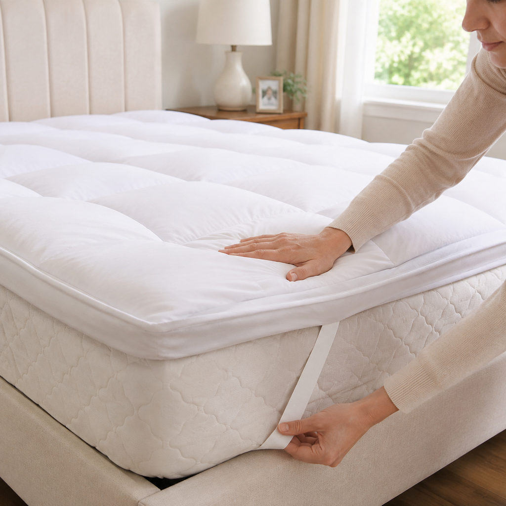 best mattress topper — fitting the mattress topper onto a mattress