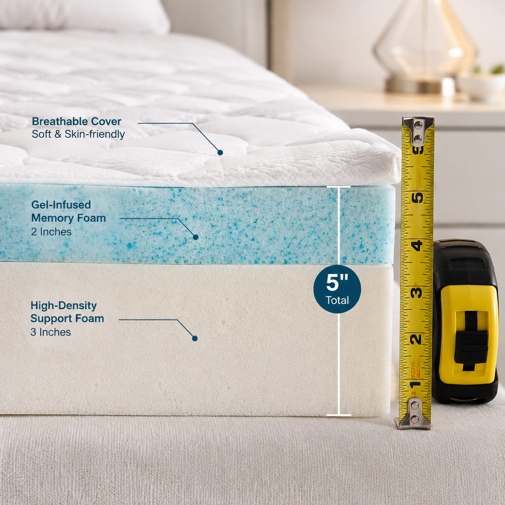 best mattress topper for back pain — mattress topper foam layer and thickness detail