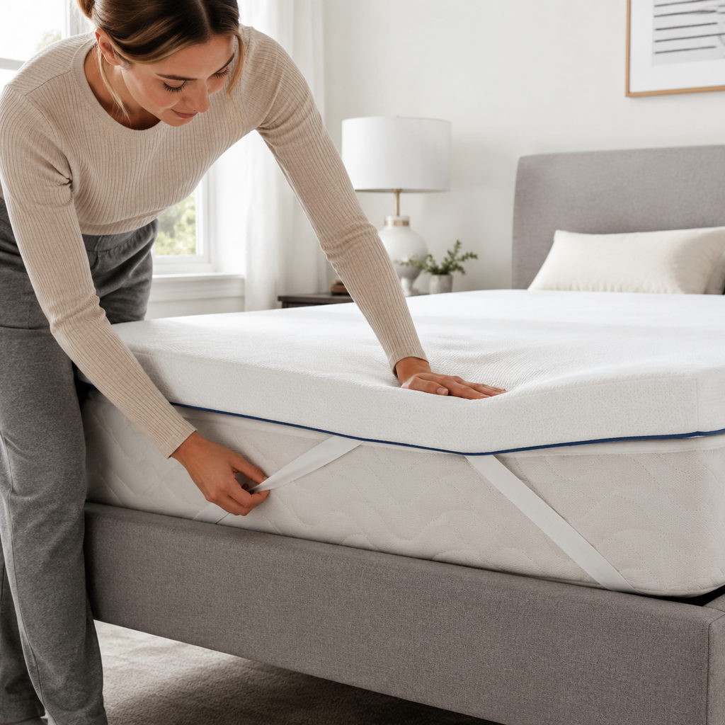best mattress topper for back pain — fitting the mattress topper onto a mattress