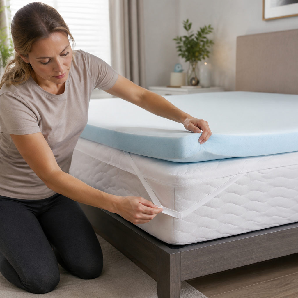 best mattress topper for heavy people — fitting the mattress topper onto a mattress