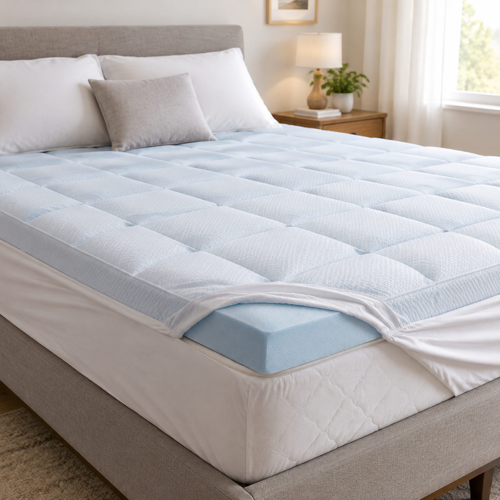 best mattress topper for heavy people — mattress topper on a bed in a bright bedroom