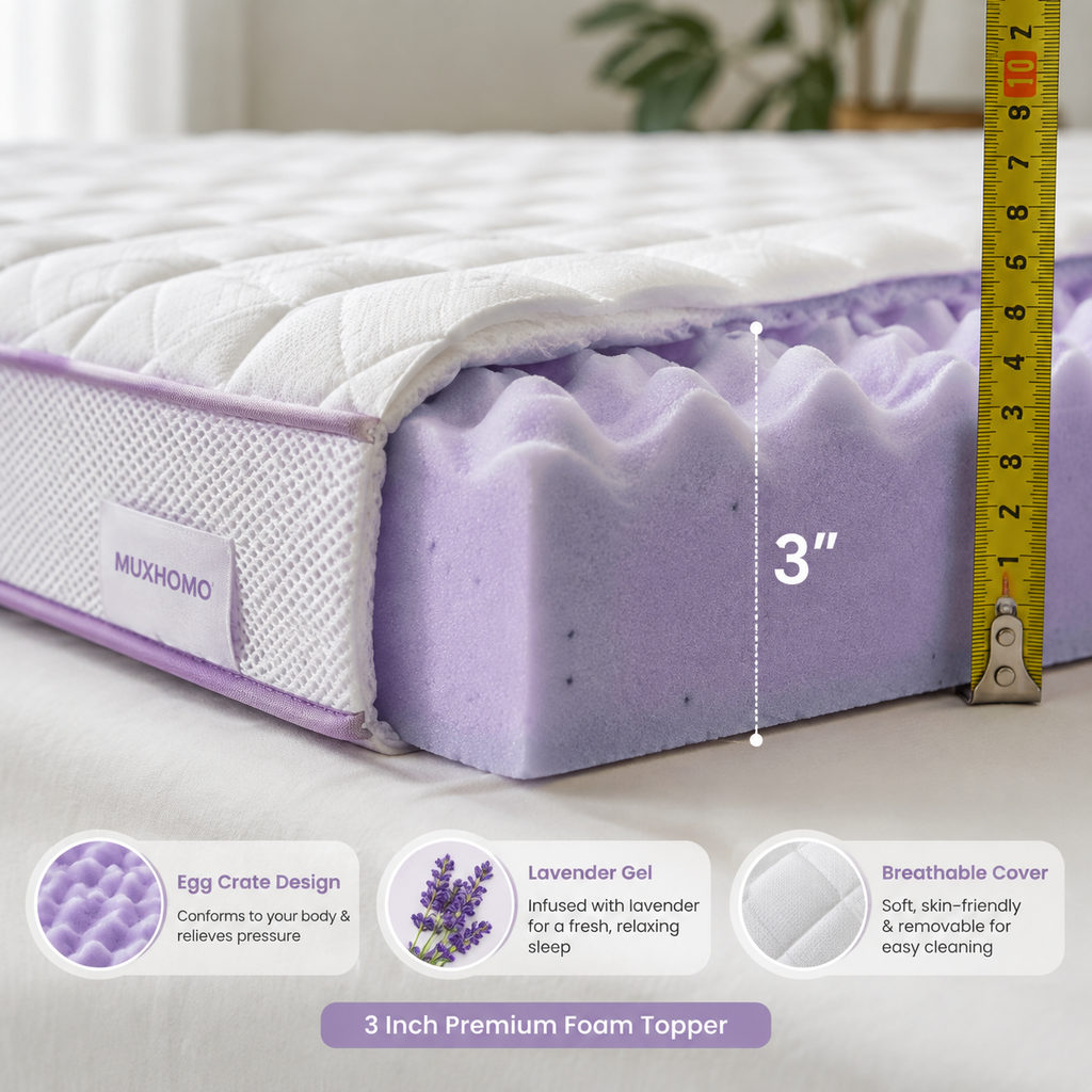 best mattress topper for hip pain — mattress topper foam layer and thickness detail