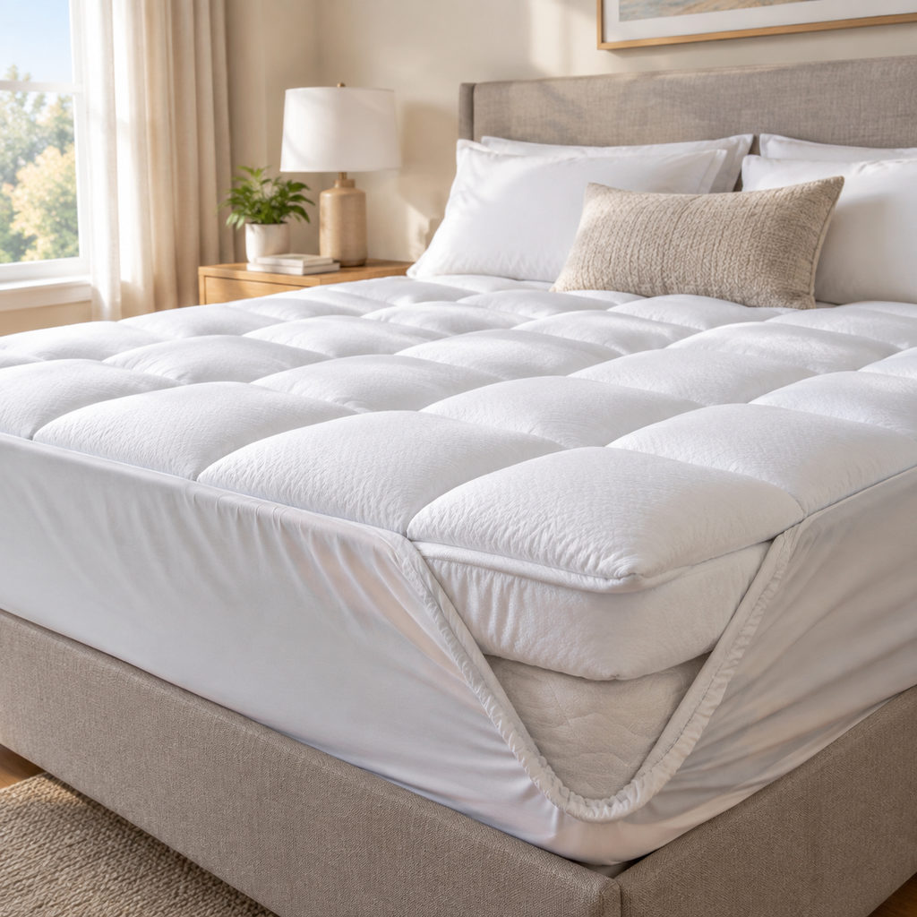best mattress topper for hot sleepers — mattress topper on a bed in a bright bedroom