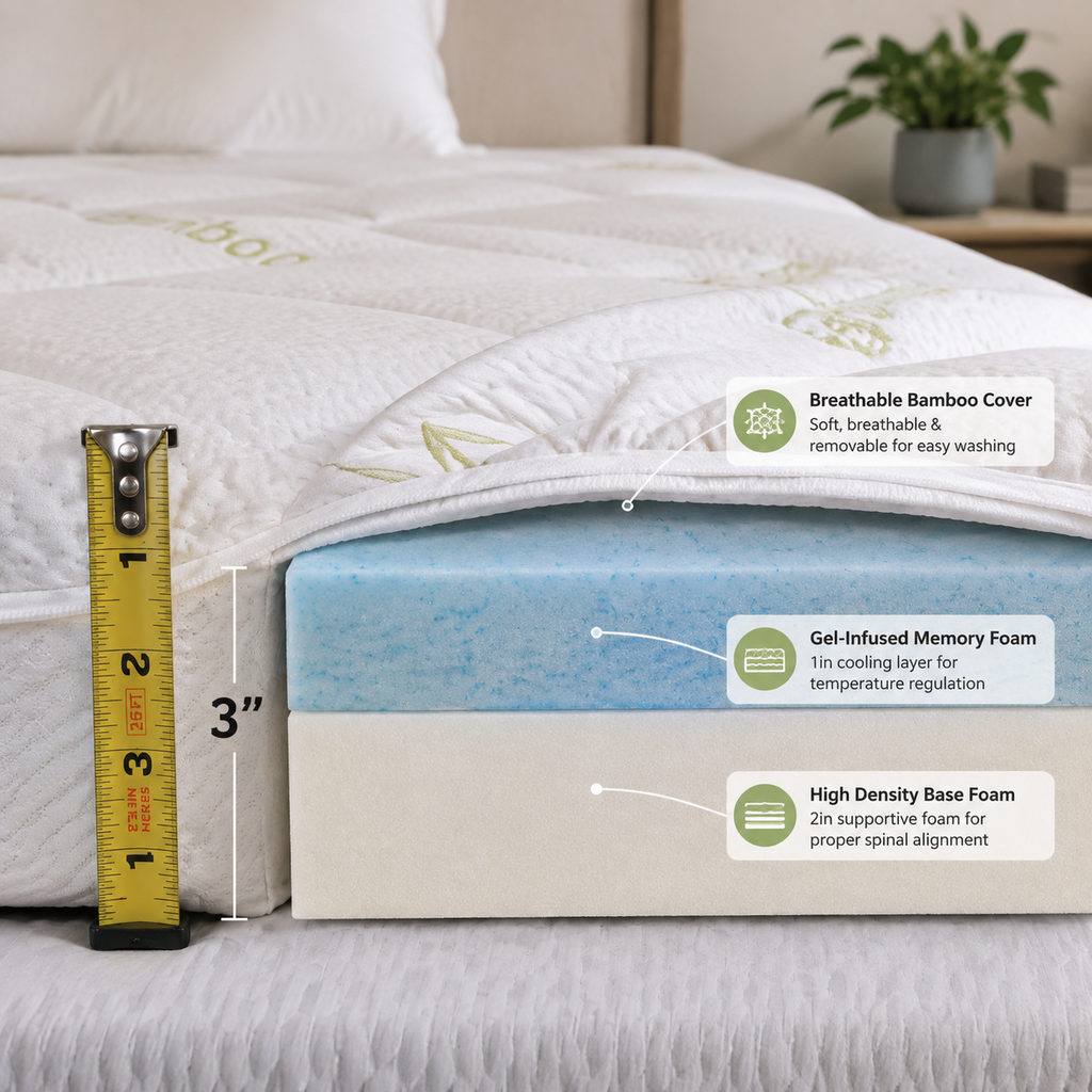 best mattress topper for sagging mattress — mattress topper foam layer and thickness detail