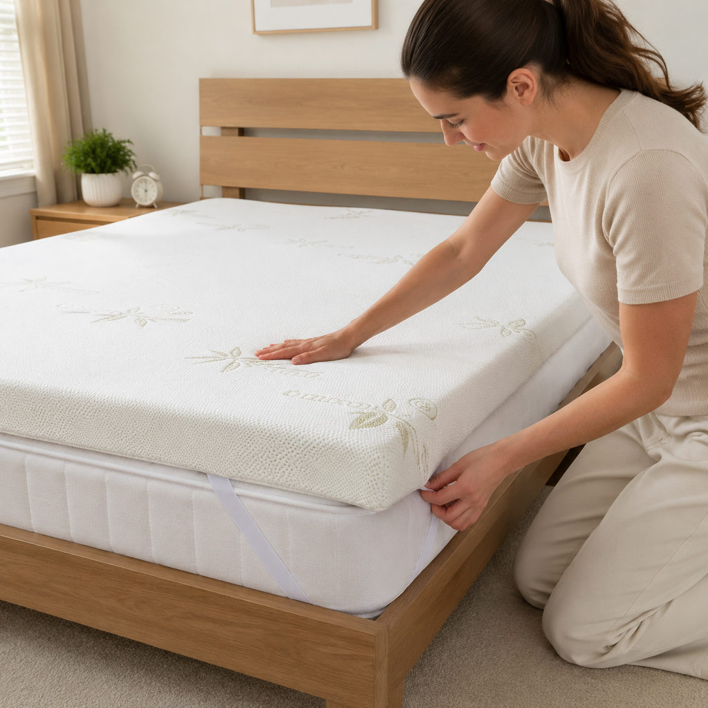 best mattress topper for sagging mattress — fitting the mattress topper onto a mattress