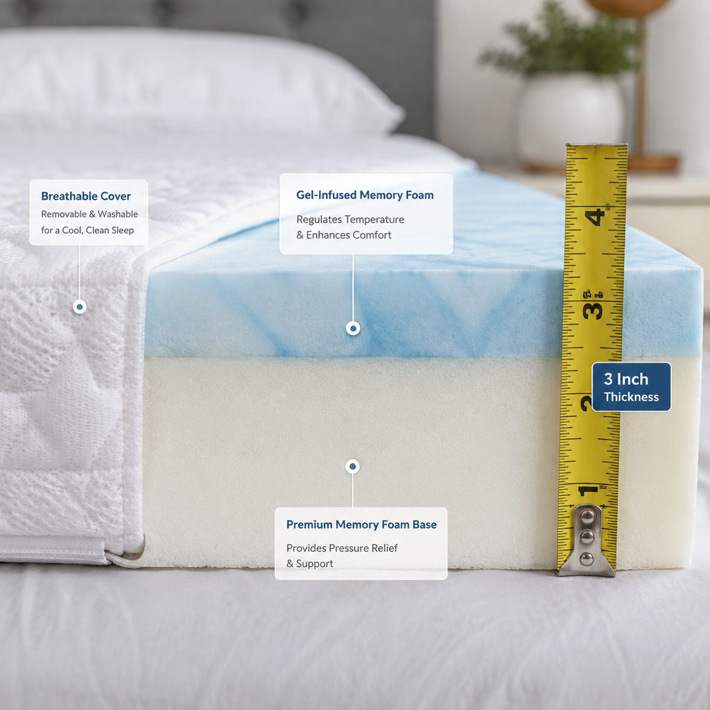 best mattress topper for shoulder pain — mattress topper foam layer and thickness detail