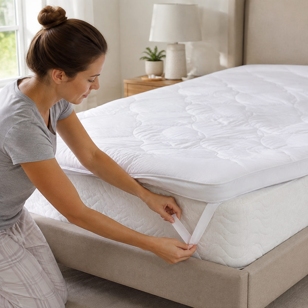 best mattress topper for side sleepers — fitting the mattress topper onto a mattress