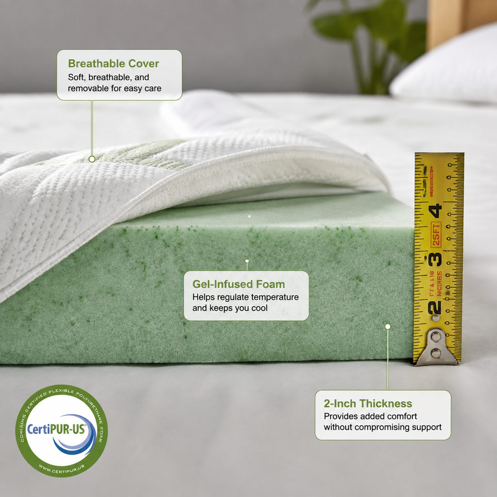 best mattress topper for stomach sleepers — mattress topper foam layer and thickness detail