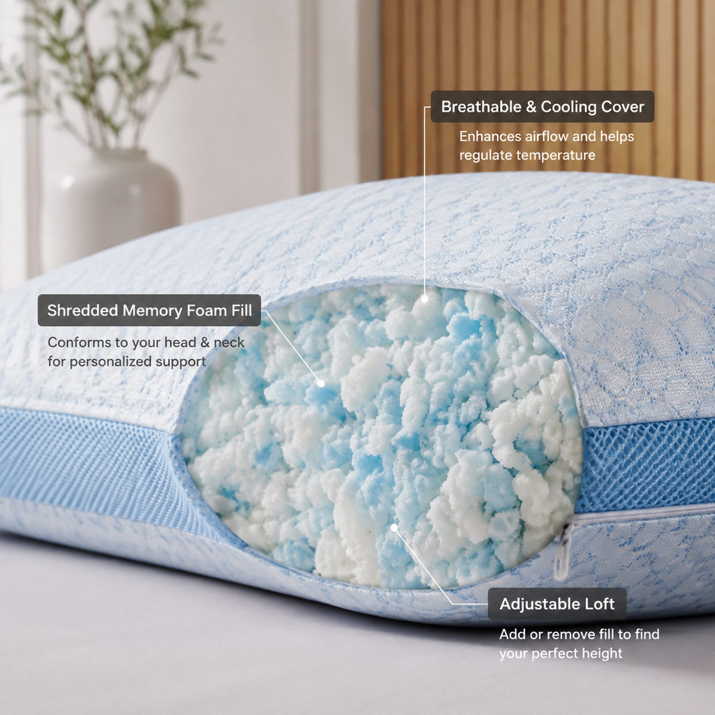 best mattress vacuum cleaner — pillow fill and cooling cover detail