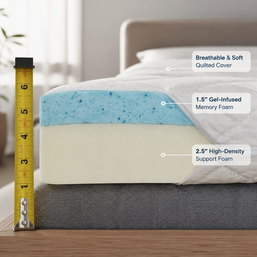 best memory foam mattress topper — mattress topper foam layer and thickness detail