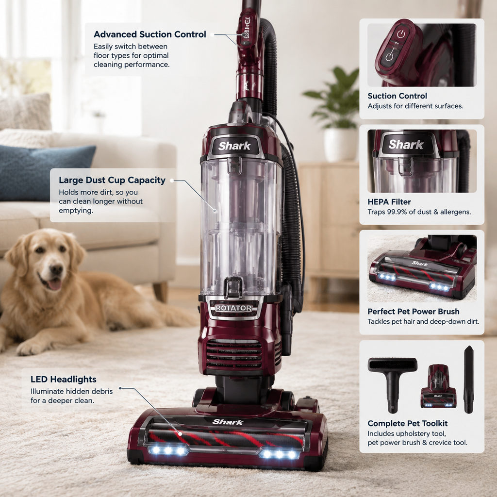best pet vacuum — close-up of vacuum features and specs