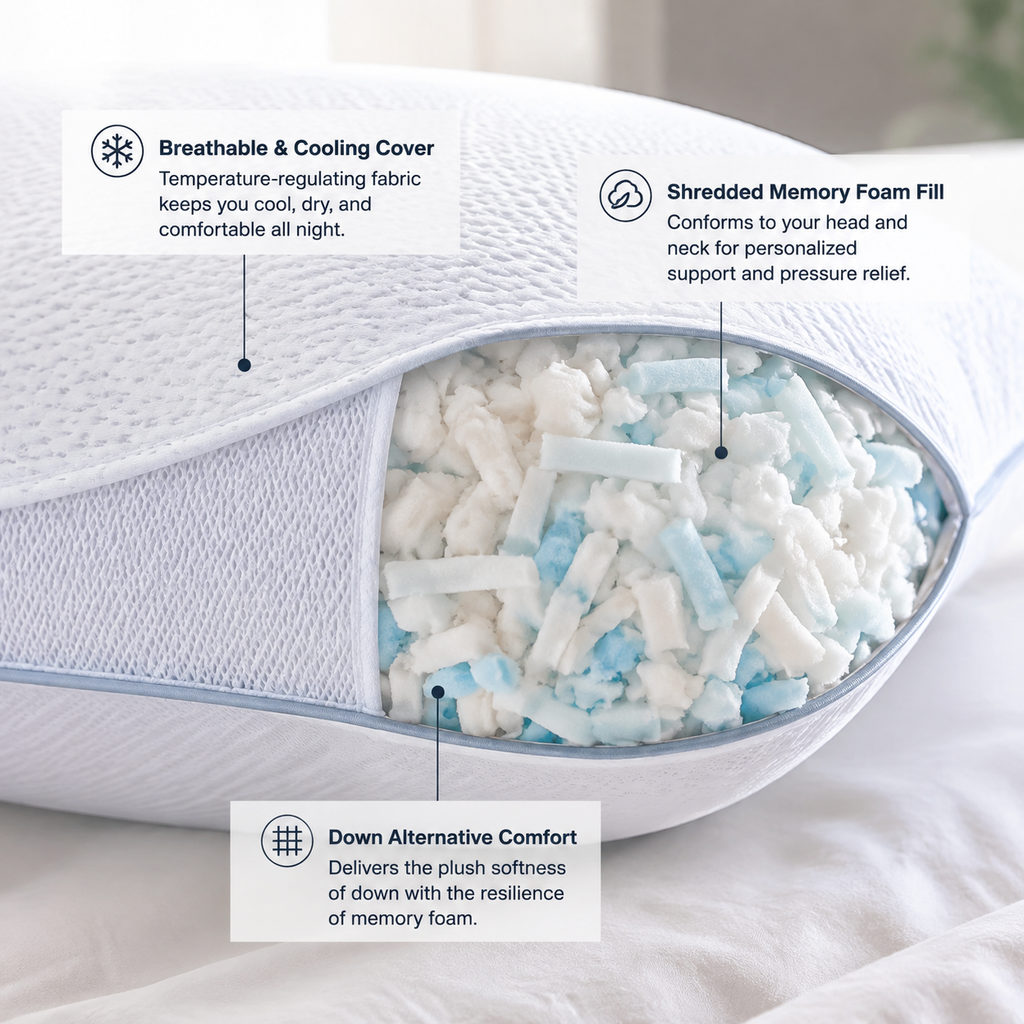 best pillow for neck pain — pillow fill and cooling cover detail