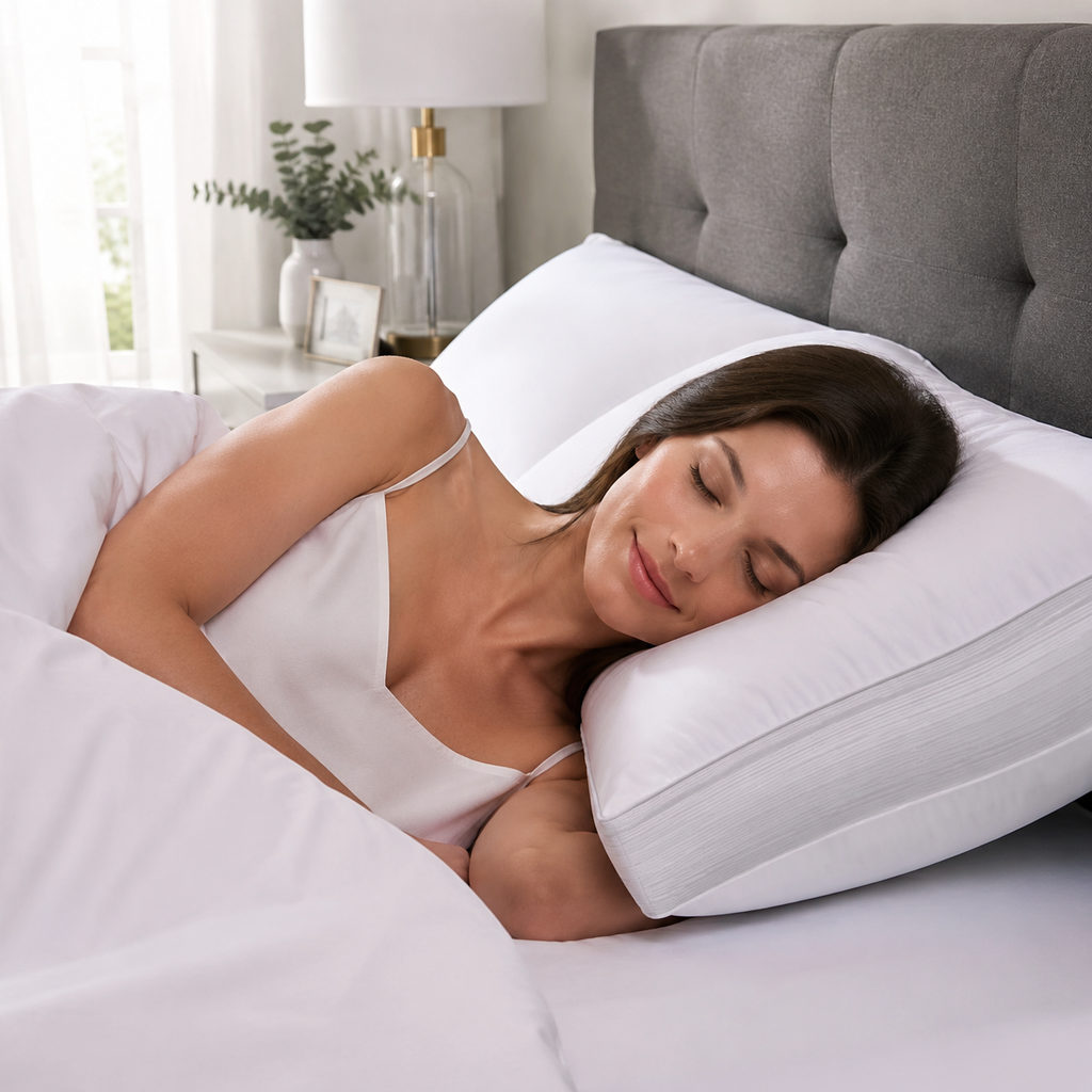 best pillow for neck pain — side sleeper using the pillow