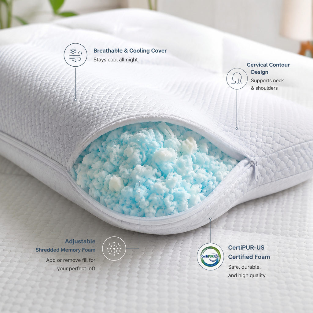 Best Pillow for Side Sleepers: Shoulder Room First 2 best pillow for side sleepers — pillow fill and cooling cover detail