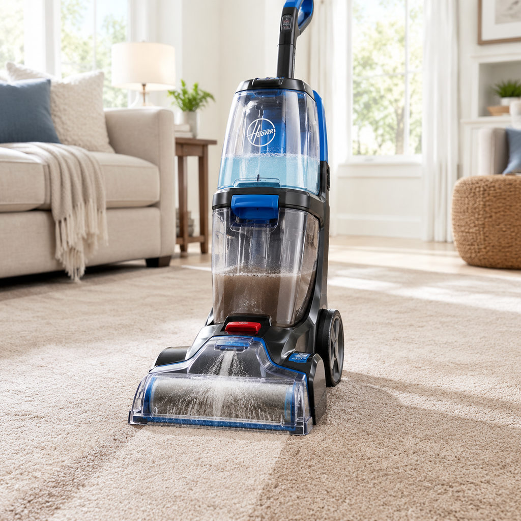 best professional carpet cleaner — carpet cleaner machine deep cleaning a living-room carpet