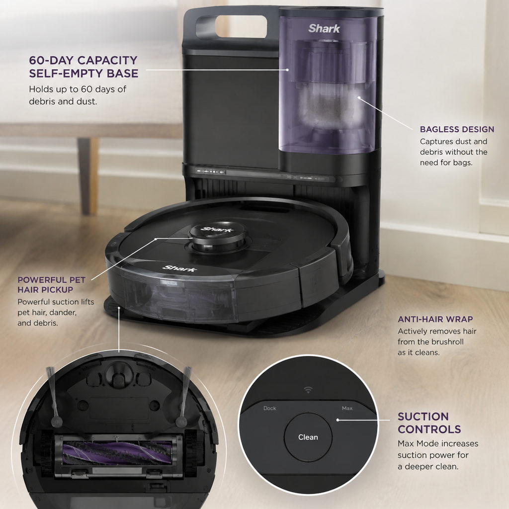 best robot vacuum without mop — close-up of vacuum features and specs