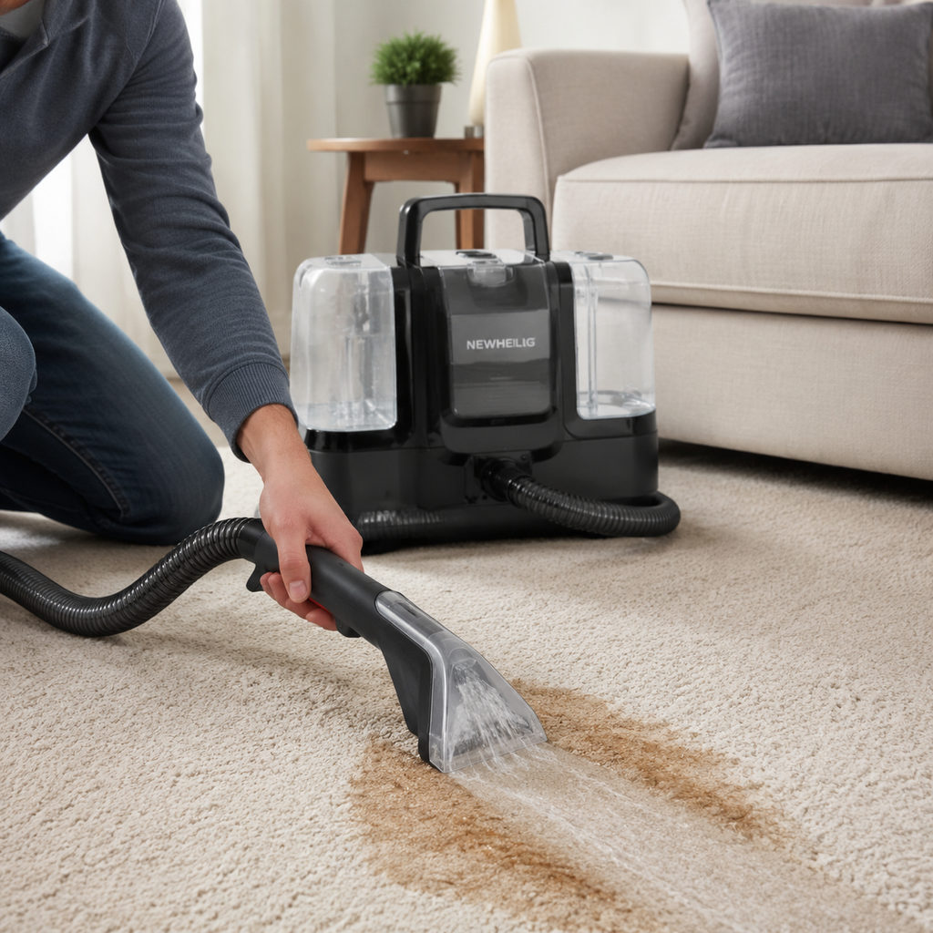best rug shampooer — using a carpet cleaner on a stain, how-to scene