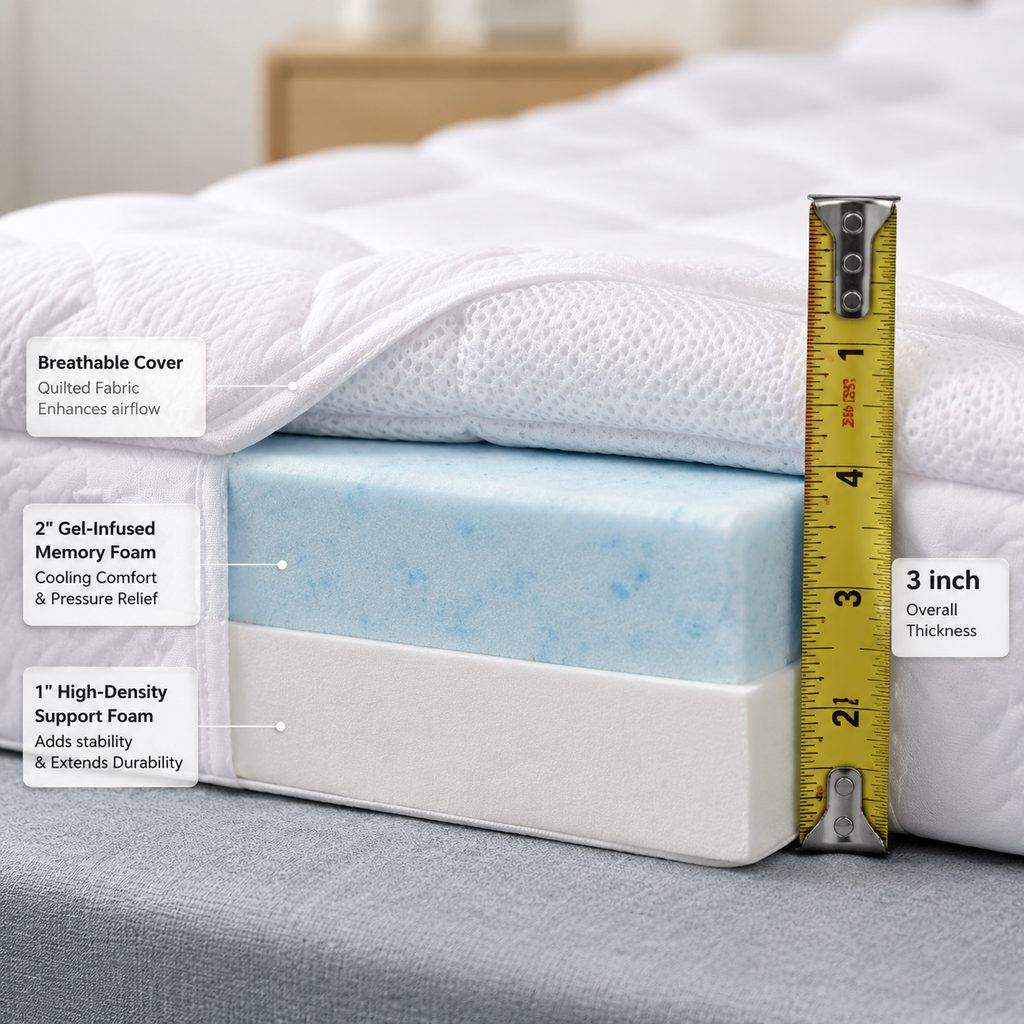 Best RV Mattress Topper for Short Queen Beds 1 best rv mattress topper — mattress topper foam layer and thickness detail
