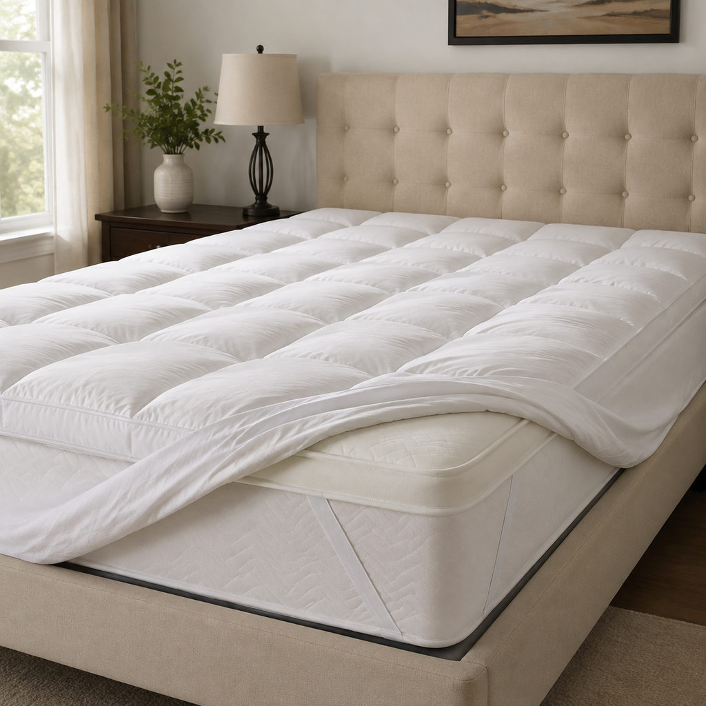 best rv mattress topper — mattress topper on a bed in a bright bedroom