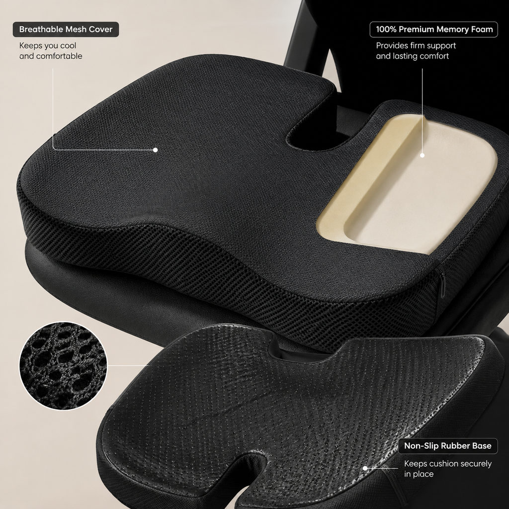 best seat cushion for office chair — seat cushion foam profile and non-slip base
