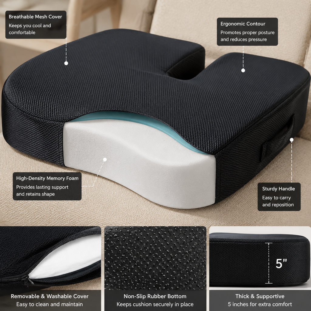 best seat cushion for recliner — seat cushion foam profile and non-slip base