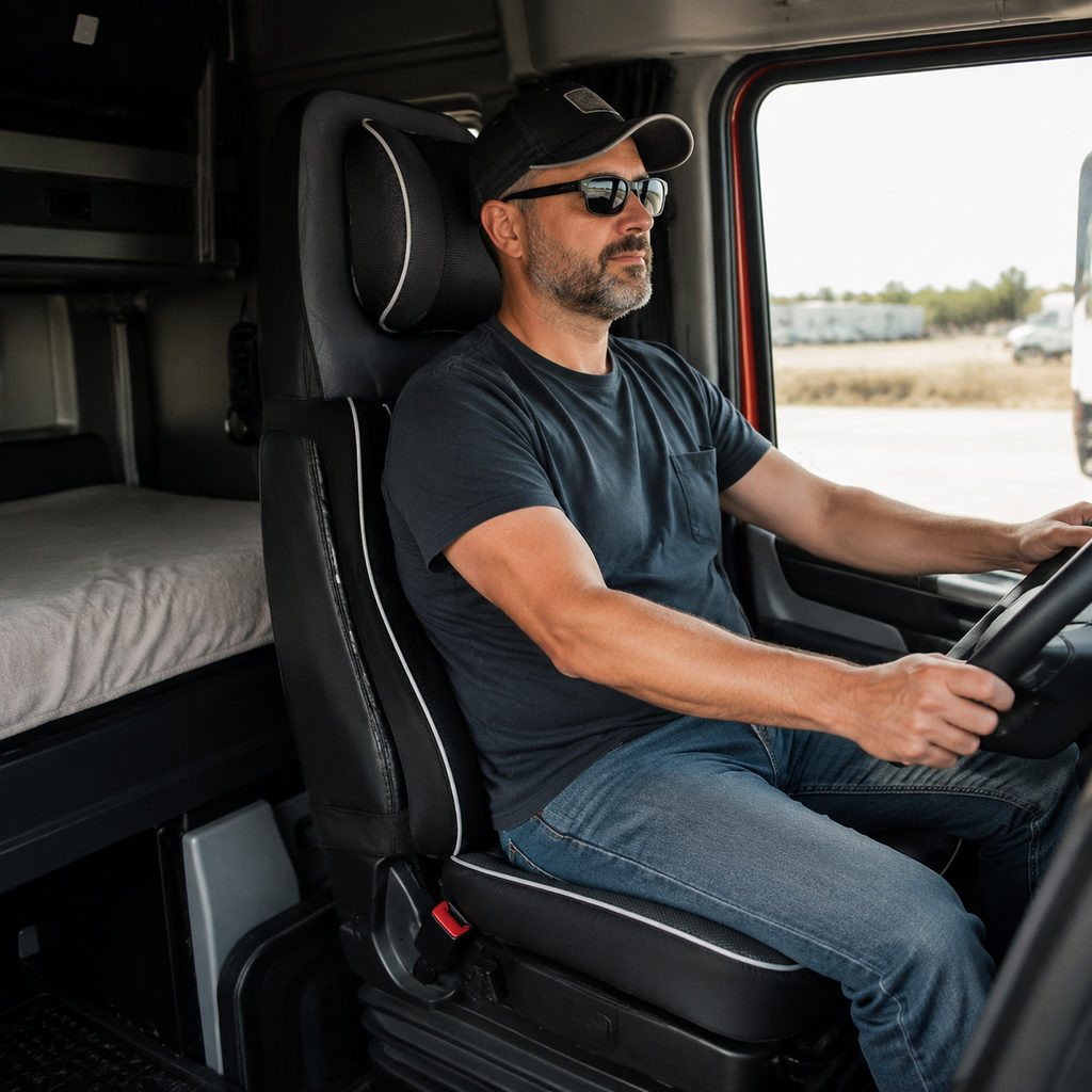Best Seat Cushion for Truck Drivers on Long Hauls 2 best seat cushion for truck drivers — sitting on the cushion with upright posture